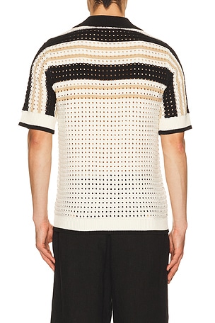 Central Park West Anderson Striped Crochet Button Down Shirt in Cream