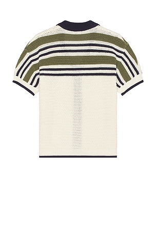 Central Park West Striped Short Sleeve Buttondown Shirt in Cream