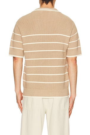 Central Park West Bradley French Stripe Short Sleeve Polo in Brown