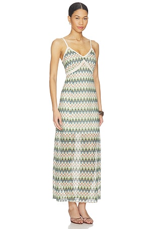 Central Park West Celine Rainbow Crochet Maxi Dress in Beige,Green