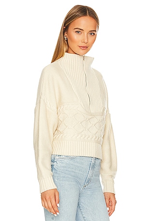 Central Park West Tiegen Cables Half Zip Sweater in Ivory