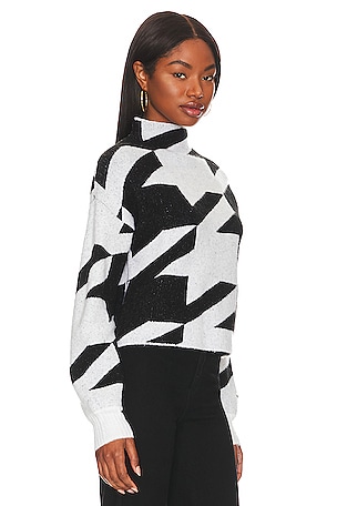 Central Park West Blanche Houndstooth Mock Neck in Black,White