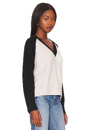 Central Park West Myla V-neck Raglan Sweater in White,Black