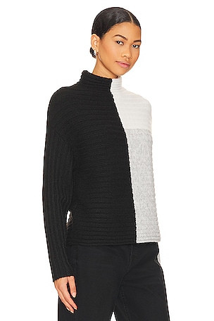 Central Park West Maura Color Block Turtleneck Sweater in Black