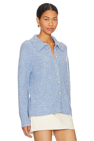 Central Park West Mia Button Up Shirt Sweater in Blue