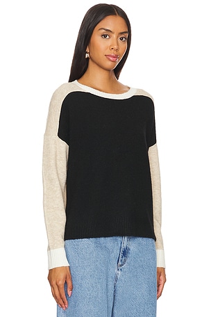 Central Park West Deacon Blocked Crewneck in Black,Beige