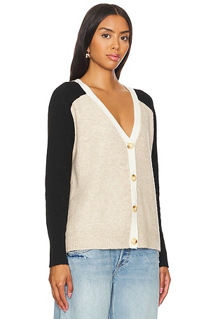 Central Park West Deacon Raglan Sleeve Cardigan in Black,Beige