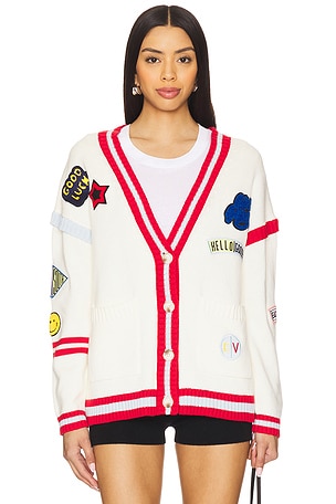 Varsity Patch V Neck Cardigan Central Park West