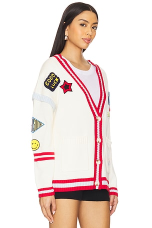 Central Park West GILET VARSITY PATCH V NECK in White