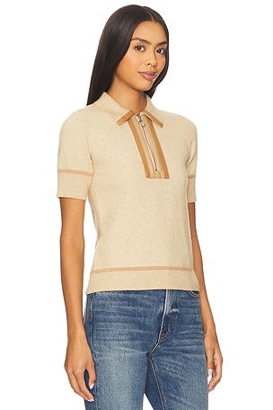 Central Park West Atlast Zip Up Polo in Beige