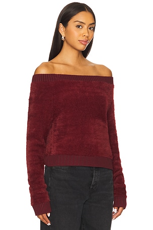 Central Park West Eyelash Off Shoulder Sweater in Burgundy