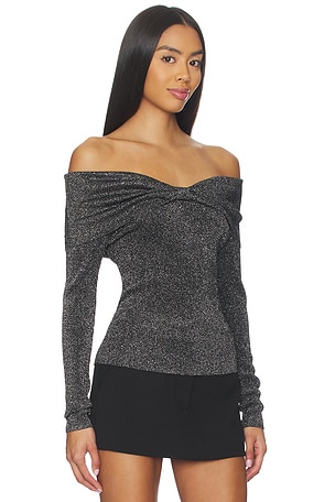 Central Park West Colette Ribbed Lurex Sweater in Black