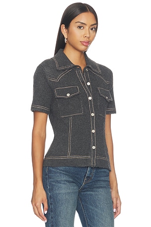 Central Park West Sienna Western Short Sleeve Sweater in Charcoal