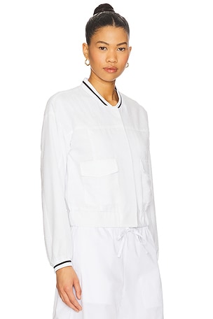 Central Park West Alina Varsity Stripe Bomber in White