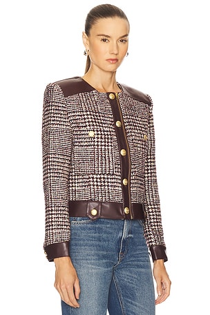 Central Park West Billie Houndstooth Jacket in Burgundy