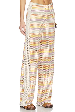 Central Park West Celine Rainbow Crochet Mid Rise Pants in Yellow,Beige. Size XS. Also