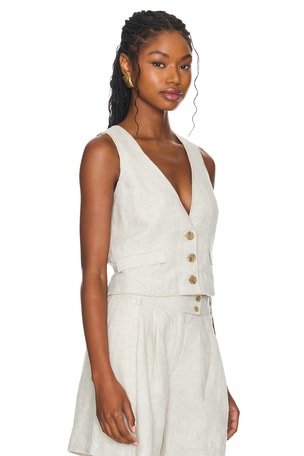 Central Park West Beckett Linen Vest in Cream
