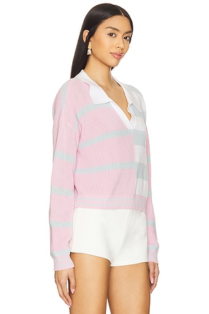 Central Park West Colorblock Cropped Stripe Polo in Pink