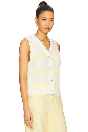 Central Park West Daphne Striped Hooded Tank in White,Yellow