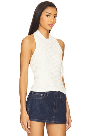 Central Park West Junie Cabled Halter Top in White