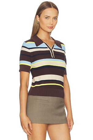 Central Park West Marlon Pique Stripe Polo in Brown