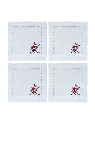 SERVIETTES CHEFANIE SKIING SANTA COCKTAIL NAPKINS SET OF 4 Chefanie