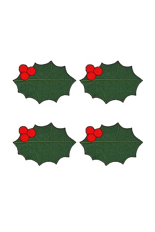 CHEFANIE GREEN HOLLY COCKTAIL NAPKINS SET OF 4 ナプキン Chefanie