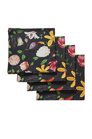 Black Flat Flower Dinner Napkins Chefanie