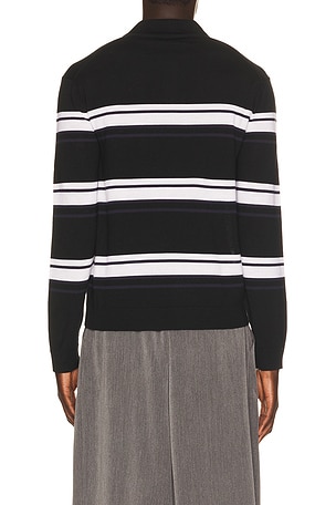Canada Goose Petitot Striped Long Sleeve Knit Polo in Black & White