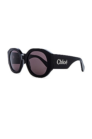 Chloe Oversized Logo Round Sunglasses in Black