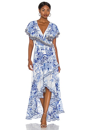 knee length dresses for ladies Frill Sleeve Long Dress, In A Flutter