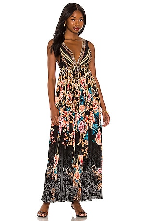 Camilla Long V-Neck Drawstring Dress in Belle of the Baroque | REVOLVE
