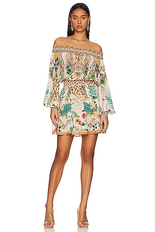 Camilla Off Shoulder Mini Dress in Royalty Loyalty | REVOLVE