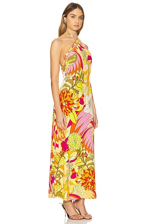 Camilla Long Halter Dress in Yellow