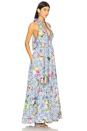 Camilla Ruffle Hem Halter Dress in Blue