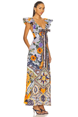 Tie Front Frill Sleeve Long Dress Camilla