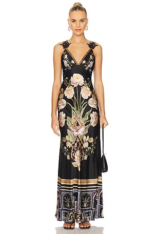 V Neck Full Length Bias Slip Dress Camilla