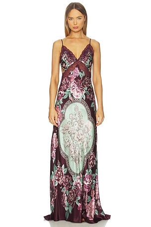 V Neck Long Bias Slip Dress With Train Camilla