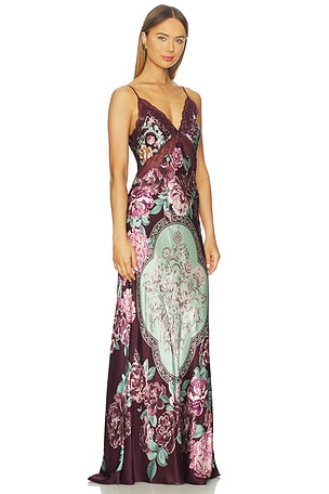 Camilla V Neck Long Bias Slip Dress With Train in Wine