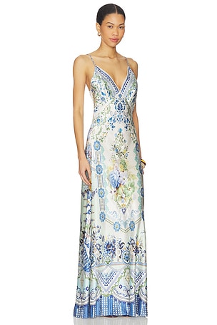 Camilla Full Length Bias Slip Dress in Blue
