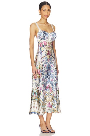 Camilla Gathered Bodice Bias Dress in Blue