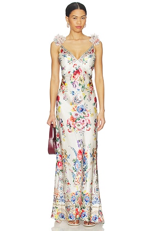 V Neck Bias Slip Dress With Back Frill Camilla