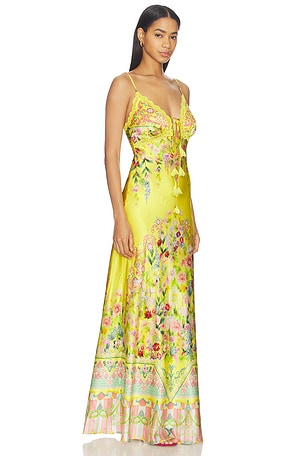 Camilla Bias Slip Dress With Lace Edge Detail in Yellow