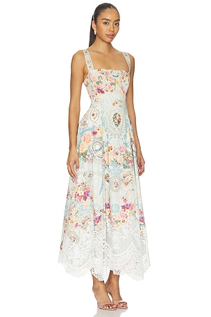 Camilla Long Fit And Flare Dress in Blue,Peach