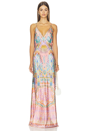 V Neck Full Length Bias Slip Dress Camilla