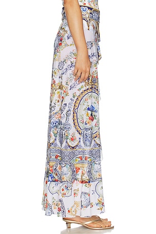 Camilla Long Sarong in White,Blue