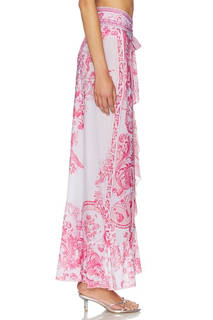 Camilla Long Sarong With Tie Waist And Frill Edge in Pink