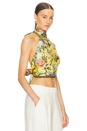 Camilla Halter Tie Back Top in Yellow