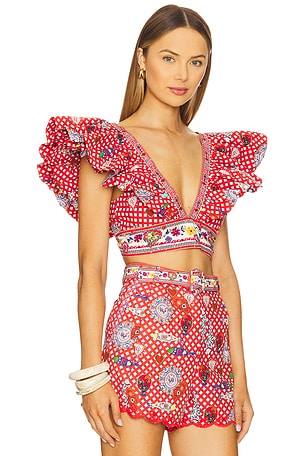 Camilla Ruffle Wrap Top in Pink