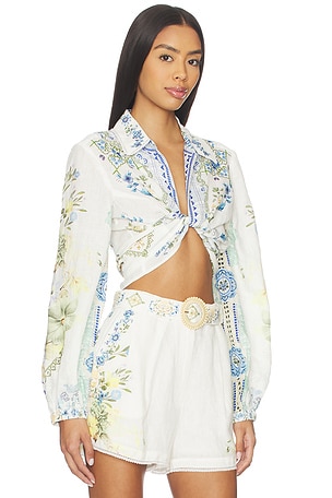 Camilla Cropped Wrap Shirt in Blue